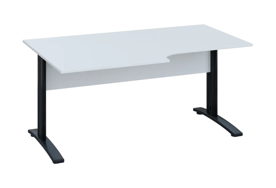 ERK 28 - 168 stůl kancelářský, rohový, levý, kovová podnož černá, deska 25 mm, široký 1600 mm, bílá